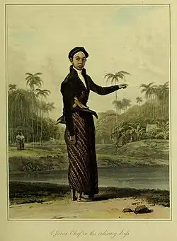 Depiction of early 19th century Javanese citizen wearing batik sarong, from The History of Java