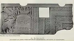 A bas-relief of the Ramagrama stupa, from the Catalogue of the Museum of Archaeology at Sarnath in 1914