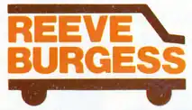 Orange all-caps 'Reeve Burgess' text surrounded by the brown outline of a van
