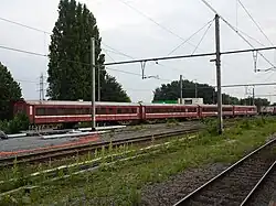 Four trailers housing track workers in Vilvoorde.