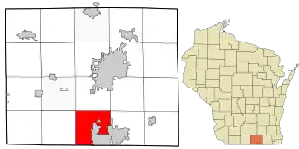 Location of the Town of Beloit in Rock County and the state of Wisconsin.