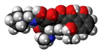 Space-filling model of the rolitetracycline molecule
