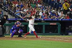Roman Quinn swings through a pitch in a game against the New York Mets