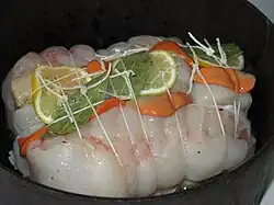 Roasting of burbot with scallops (France) to be cooked