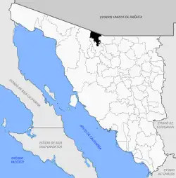 Location of the municipality in Sonora