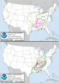 Probabilistic maps issued by the Storm Prediction Center during the heart of the outbreak.