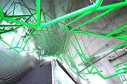 WEB FRAME of Subway Station Iidabashi: A mesh-formed structure generated by a computer program that solves the necessary conditions is deployed in the underground space.