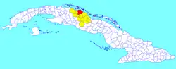 Sagua la Grande municipality (red) within Villa Clara Province (yellow) and Cuba