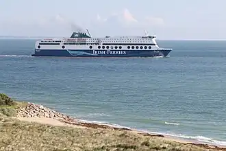 An Irish Ferries ship en route from Rosslare Europort to Pembroke Dock, Wales in 2021