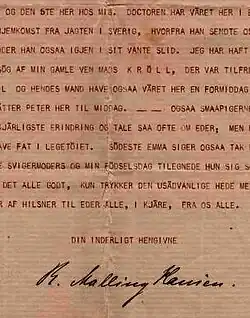 A sample from a letter written by Rasmus Malling-Hansen in 1872 to his brother Jørgen on the writing ball