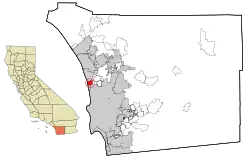 Location of Solana Beach within San Diego County, California