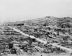 Historic view (1906, after the earthquake and fire) looking North at Saint Francis of Assisi Church