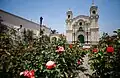 View of the rose garden in front of the Sanctuary