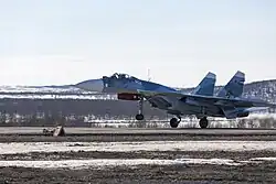 A Sukhoi Su-33 taking off from Severomorsk-3, Murmansk Oblast