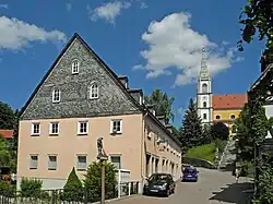Main street with the Church of the Assumption of the Virgin Mary