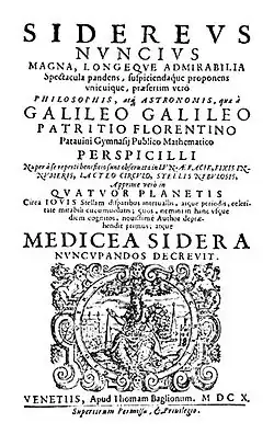 Title page of Sidereus Nuncius by Galileo Galilei