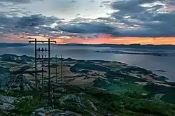 View of the village of Skatval (front) and surrounding landscape as seen from Forbordsfjellet