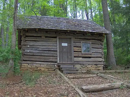 Slave cabin on display at the Museum of Appalachia in Norris, Tennessee; originally located on the Merritt family lands in Grainger County, Tennessee, built  1820