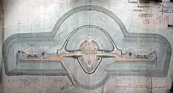 Top plan of Slough Fort showing layout of main fort (centre) and wing batteries