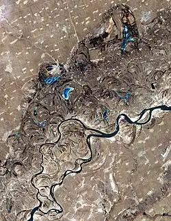 The swirls and curves of the previous courses of the Songhua River in northeast China