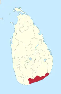 Map of Sri Lanka with Hambantota District highlighted
