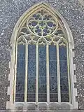 Close view of the eastern end stained glass window