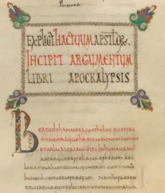 The beginning of the prologue to Revelation in the La Cava Bible