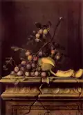 Title unknown; still life, melons and plums