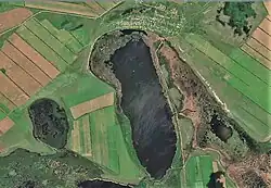 Studyonoye village by the northern end of the lake Sentinel-2 image