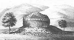 The Stupa Nb.2 at Bimaran, where the Bimaran casket was excavated. Drawing by Charles Masson.