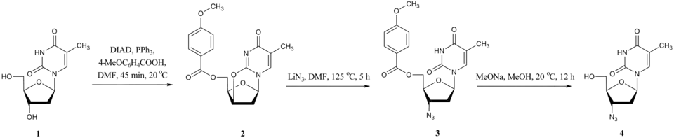 Synthesis of AZT from thymidine