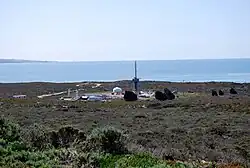 A long-range shot of LC-576E with a Taurus on the pad, carrying the Orbiting Carbon Observatory.