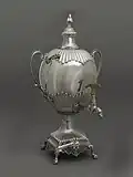 Silver tea urn and base, England, 1770–71