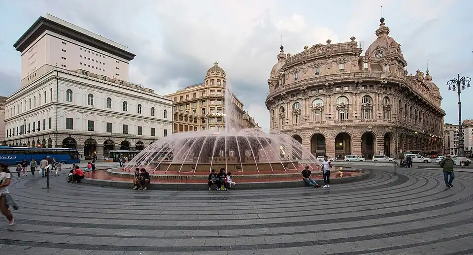 The theatre in the setting of Piazza Ferrari