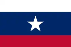 The civil ensign of the Republic of Texas, a charged horizontal triband.