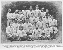 The England national rugby team that played the 1st international vs Scotland in Edinburgh. Scotland won by 1 goal & 1 try to 1 try.