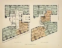 Historical floor plan of the upper stories, showing the arrangement of the apartments