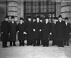 The newly appointed Swedish cabinet, assembled outside the Royal Palace in Stockholm, 13 December 1939