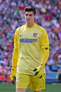 Thibaut Courtois playing for Atlético Madrid in 2013