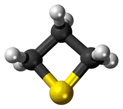 Ball-and-stick model of the thietane molecule