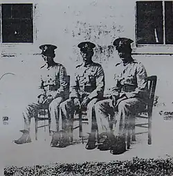 Three senior Other ranks of the Bermuda Volunteer Rifle Corps at the Royal Naval Dockyard circa 1940, including 683 Sergeant Edward A. Lee (right), later a CSM of the Caribbean Regiment.