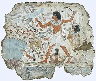 Nebamun Hunting in the Marshes; c. 1380 BC; paint on plaster; 98 × 83 cm; British Museum (London)[20]