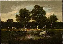Trees near Barbizon (1855-76), oil on panel, 5 1/8 x 7 3/16 in. (13 x 18.3 cm), Clark Art Institute