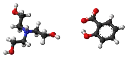 Ball-and-stick model of the component ions of trolamine salicylate