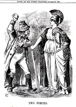 Two Forces, 1881 Punch cartoon opposing the Irish National Land League