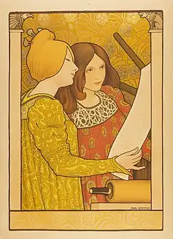 Two girls at the printing press by Paul Berthon