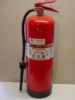 A 2.5 US gal (9.5 L) USCG-approved 2+1⁄2-gallon AFFF foam fire extinguisher