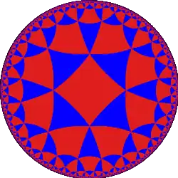 A disk tiled by triangles and quadrilaterals which become smaller and smaller near the boundary circle.