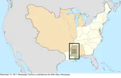Map of the change to the United States in central North America on December 10, 1817