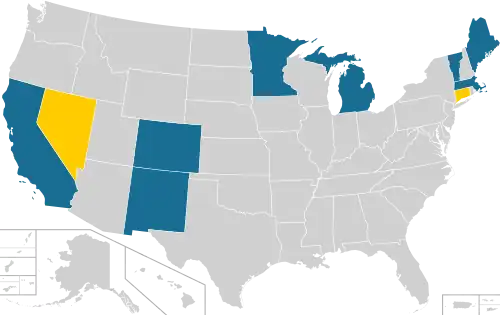 Map of US states with universal school meal programs